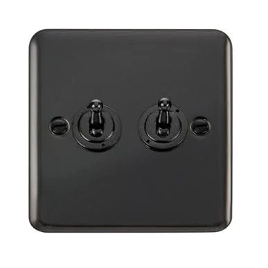 Curved Black Nickel 10AX 2 Gang 2 Way Toggle Light Switch - Black Trim