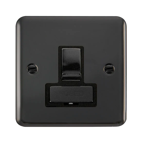 Curved Black Nickel 13A Fused Ingot Connection Unit Switched - Black Trim