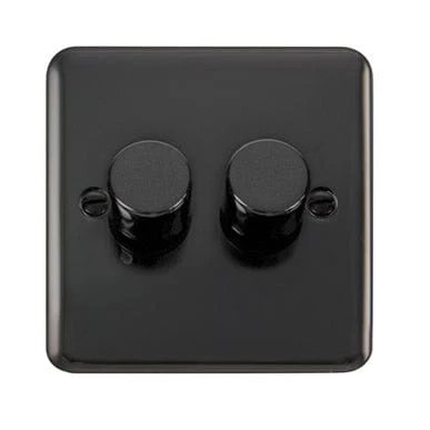 Curved Black Nickel 2 Gang 2 Way LED 100W Trailing Edge Dimmer Light Switch