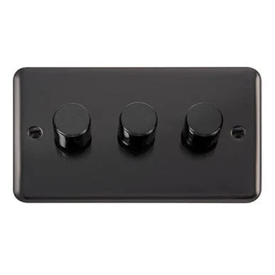 Curved Black Nickel 3 Gang 2 Way LED 100W Trailing Edge Dimmer Light Switch