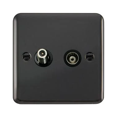 Curved Black Nickel Isolated Satellite & Isolated Coaxial Outlet - Black Trim