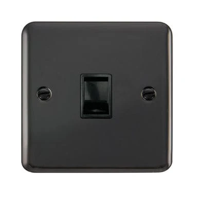 Curved Black Nickel Single RJ11 (Irish/US) Outlet - Black Trim