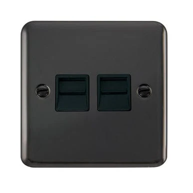 Curved Black Nickel Twin Telephone Outlet - Secondary - Black Trim