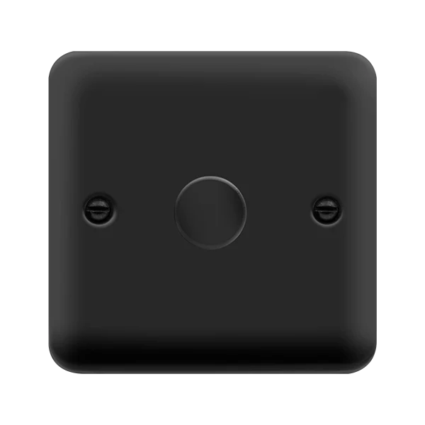 Curved Matt Black 1 Gang 2 Way LED 100W Trailing Edge Dimmer Light Switch