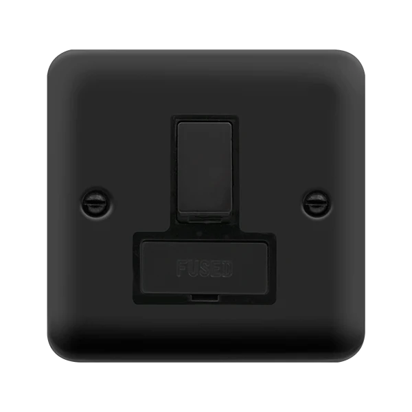 Curved Matt Black 13A Fused Ingot Connection Unit Switched - Black Trim