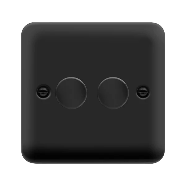 Curved Matt Black 2 Gang 2 Way LED 100W Trailing Edge Dimmer Light Switch