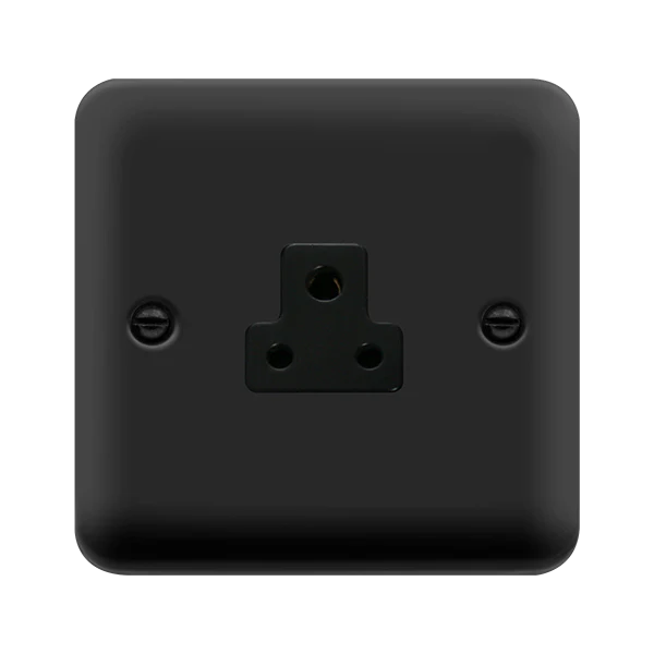 Curved Matt Black 2A Round Pin Socket - Black Trim
