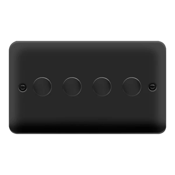 Curved Matt Black 4 Gang 2 Way LED 100W Trailing Edge Dimmer Light Switch