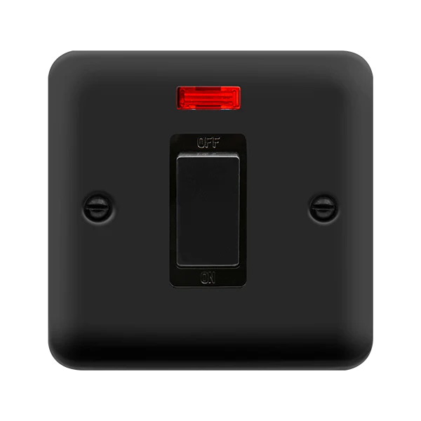 Curved Matt Black 45A Ingot 1 Gang DP Switch With Neon - Black Trim