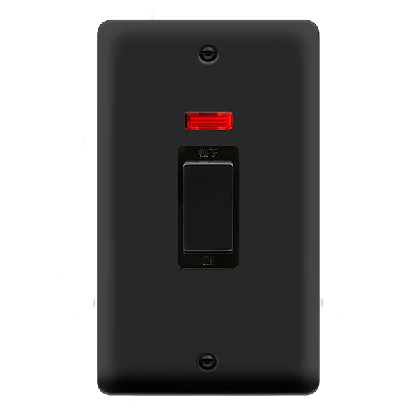 Curved Matt Black 45A Ingot 2 Gang DP Switch With Neon - Black Trim