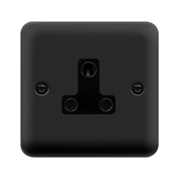 Curved Matt Black 5A Round Pin Socket - Black Trim
