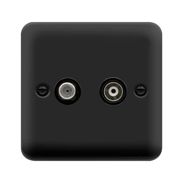 Curved Matt Black Non-Isolated Satellite & Non-Isolated Coaxial Outlet - Black Trim