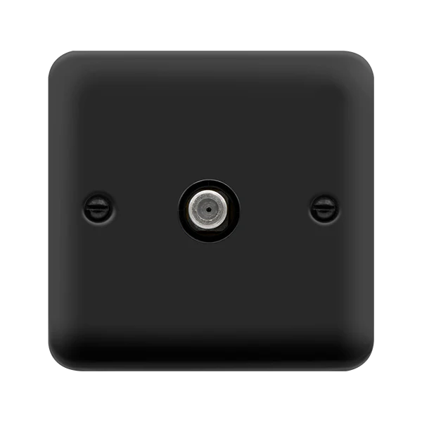 Curved Matt Black Non-Isolated Single Satellite Outlet - Black Trim
