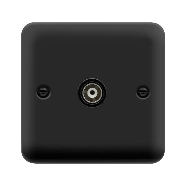 Curved Matt Black Single Isolated Coaxial Outlet - Black Trim