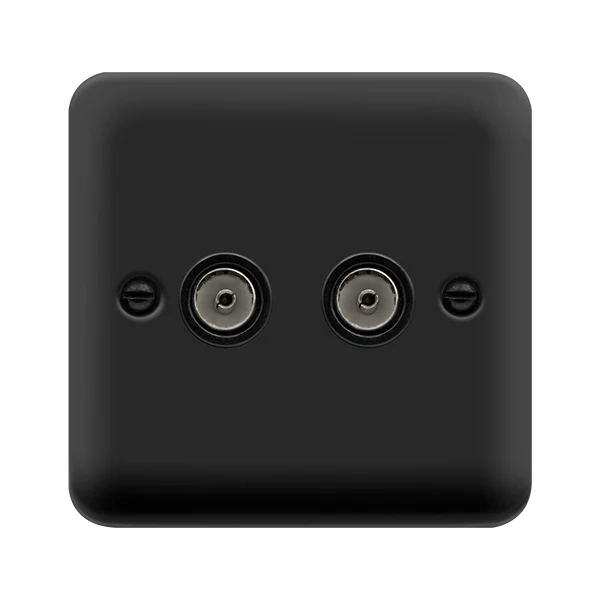 Curved Matt Black Twin Coaxial Outlet - Black Trim