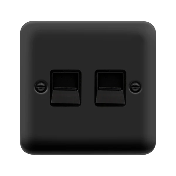 Curved Matt Black Twin Telephone Outlet - Secondary - Black Trim