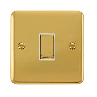 Curved Polished Brass 10AX Ingot 1 Gang Intermediate Light Switch - White Trim