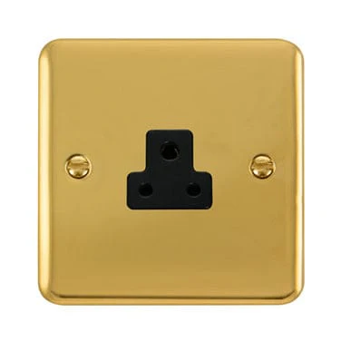 Curved Polished Brass 2A Round Pin Socket - Black Trim