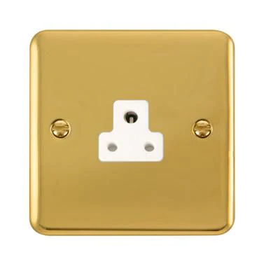 Curved Polished Brass 2A Round Pin Socket - White Trim