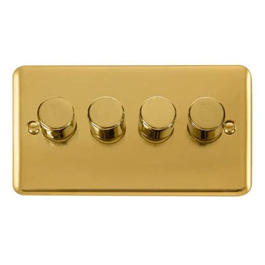 Curved Polished Brass 4 Gang 2 Way LED 100W Trailing Edge Dimmer Light Switch