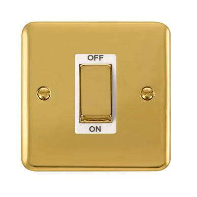 Curved Polished Brass 45A Ingot 1 Gang DP Switch - White Trim
