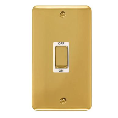 Curved Polished Brass 45A Ingot 2 Gang DP Switch - White Trim
