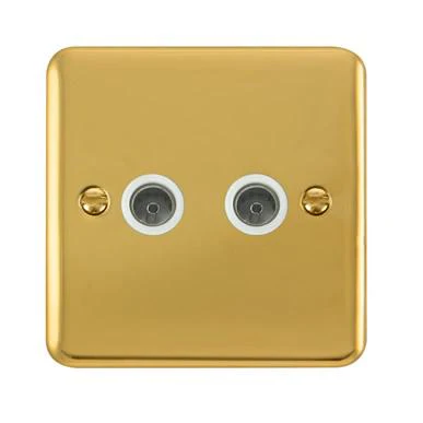 Curved Polished Brass Twin Coaxial Outlet - White Trim