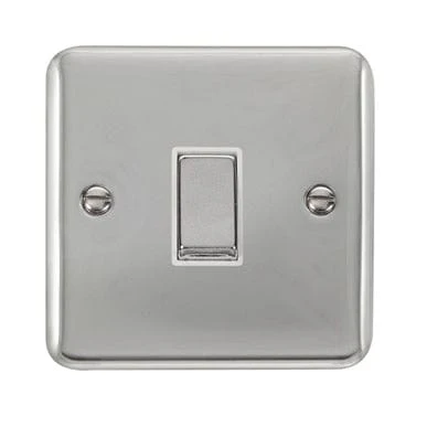 Curved Polished Chrome 10AX Ingot 1 Gang 2 Way Plate Switch - White Trim