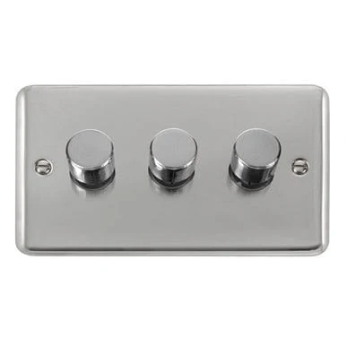 Curved Polished Chrome 3 Gang 2 Way LED 100W Trailing Edge Dimmer Light Switch
