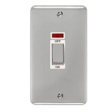 Curved Polished Chrome 45A Ingot 2 Gang DP Switch With Neon - White Trim