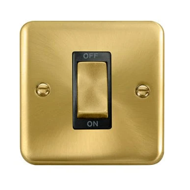 Curved Satin Brass 45A Ingot 1 Gang DP Switch - Black Trim