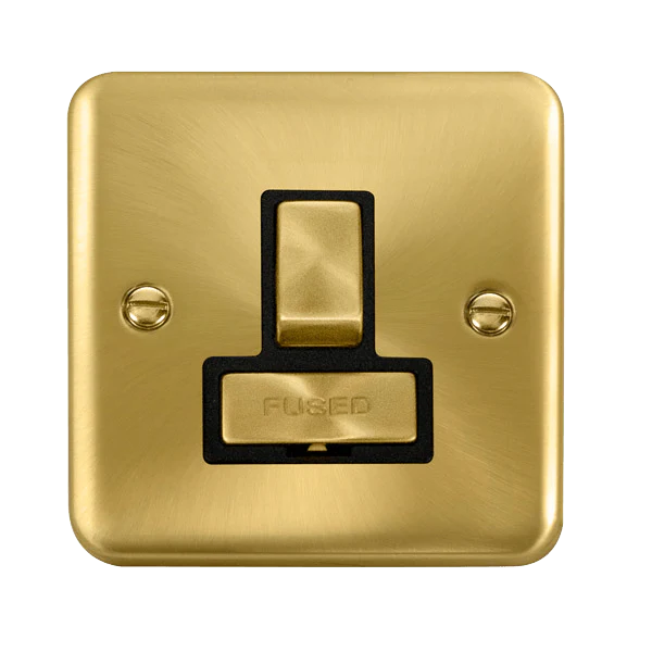 Curved Satin Brass 13A Ingot Fused Connection Unit Switched - Black Trim