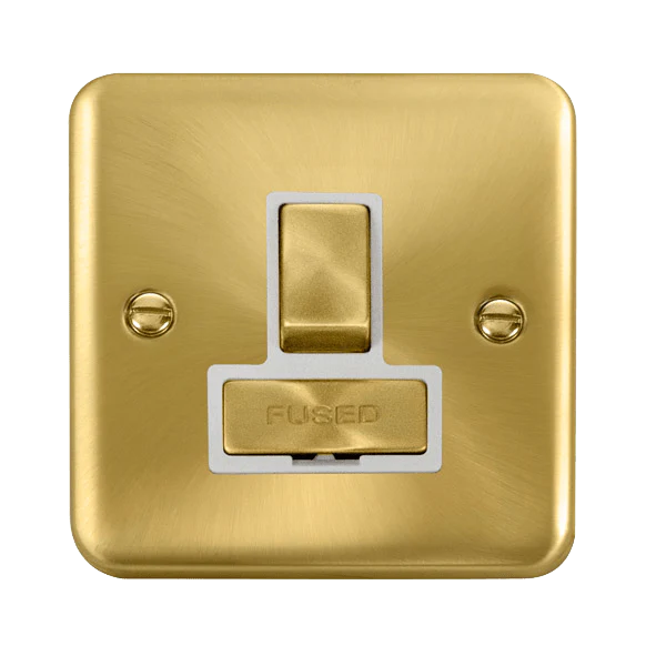 Curved Satin Brass 13A Ingot Fused Connection Unit Switched - White Trim