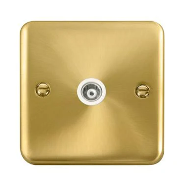 Curved Satin Brass Single Isolated Coaxial Outlet - White Trim