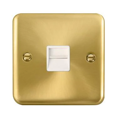Curved Satin Brass Single Telephone Outlet - Master - White Trim