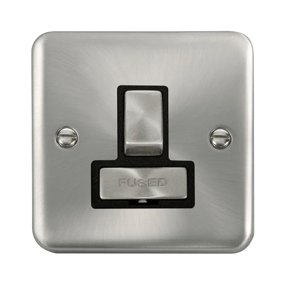 Curved Satin Chrome 13A Fused Ingot Connection Unit Switched - Black Trim