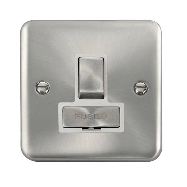 Curved Satin Chrome 13A Fused Ingot Connection Unit Switched - White Trim