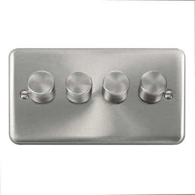 Curved Satin Chrome 4 Gang 2 Way LED 100W Trailing Edge Dimmer Light Switch