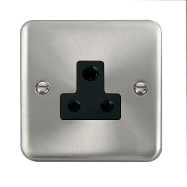 Curved Satin Chrome 5A Round Pin Socket - Black Trim