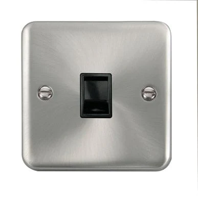 Curved Satin Chrome Single RJ11 (Irish/US) Outlet - Black Trim