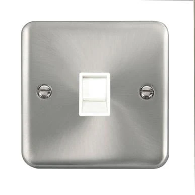 Curved Satin Chrome Single RJ11 (Irish/US) Outlet - White Trim
