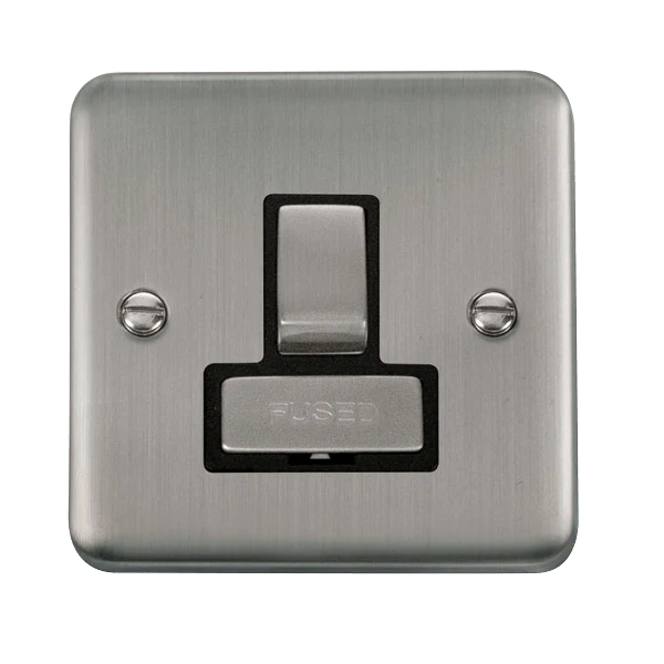 Curved Stainless Steel 13A Ingot Fused Connection Unit Switched - Black Trim