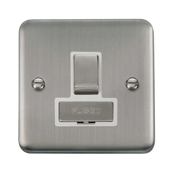 Curved Stainless Steel 13A Ingot Fused Connection Unit Switched - White Trim
