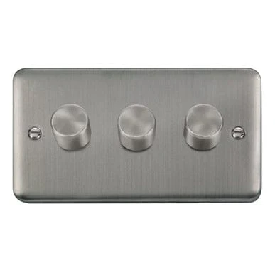 Curved Stainless Steel 3 Gang 2 Way LED 100W Trailing Edge Dimmer Light Switch