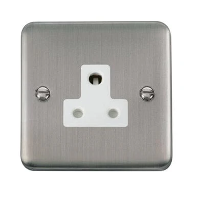 Curved Stainless Steel 5A Round Pin Socket - White Trim