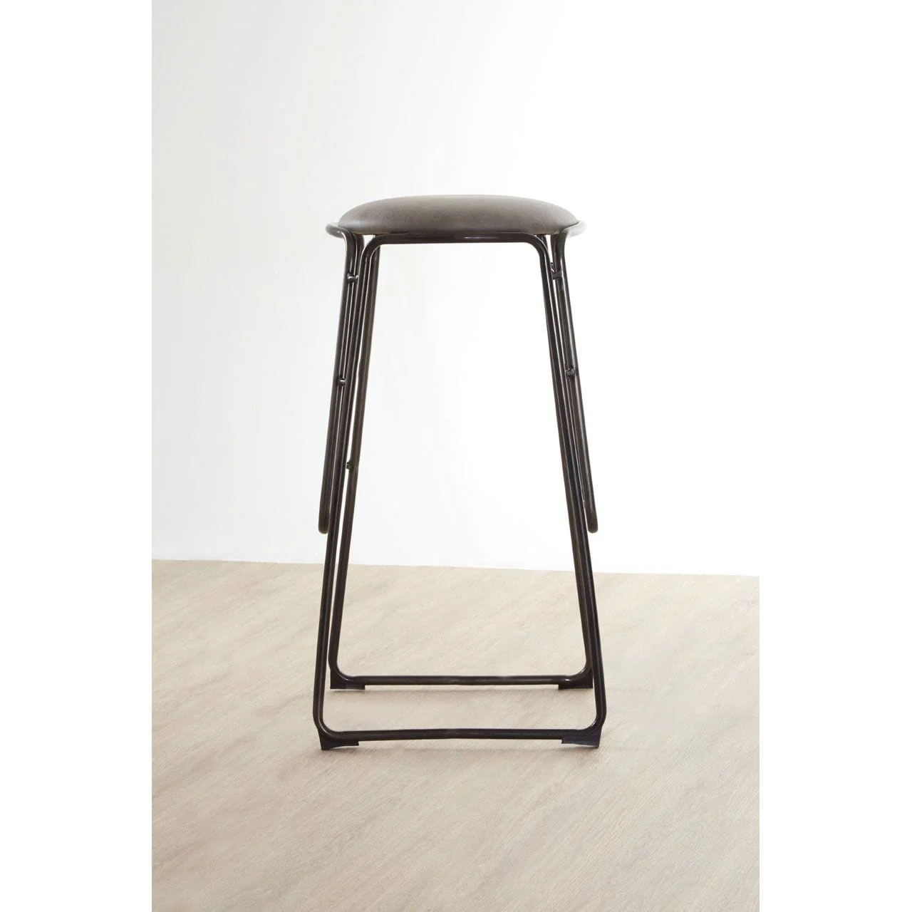 Chicago Bar Stool In Vintage Ash With Gunmetal Legs And Faux Leather Seat - Image 2