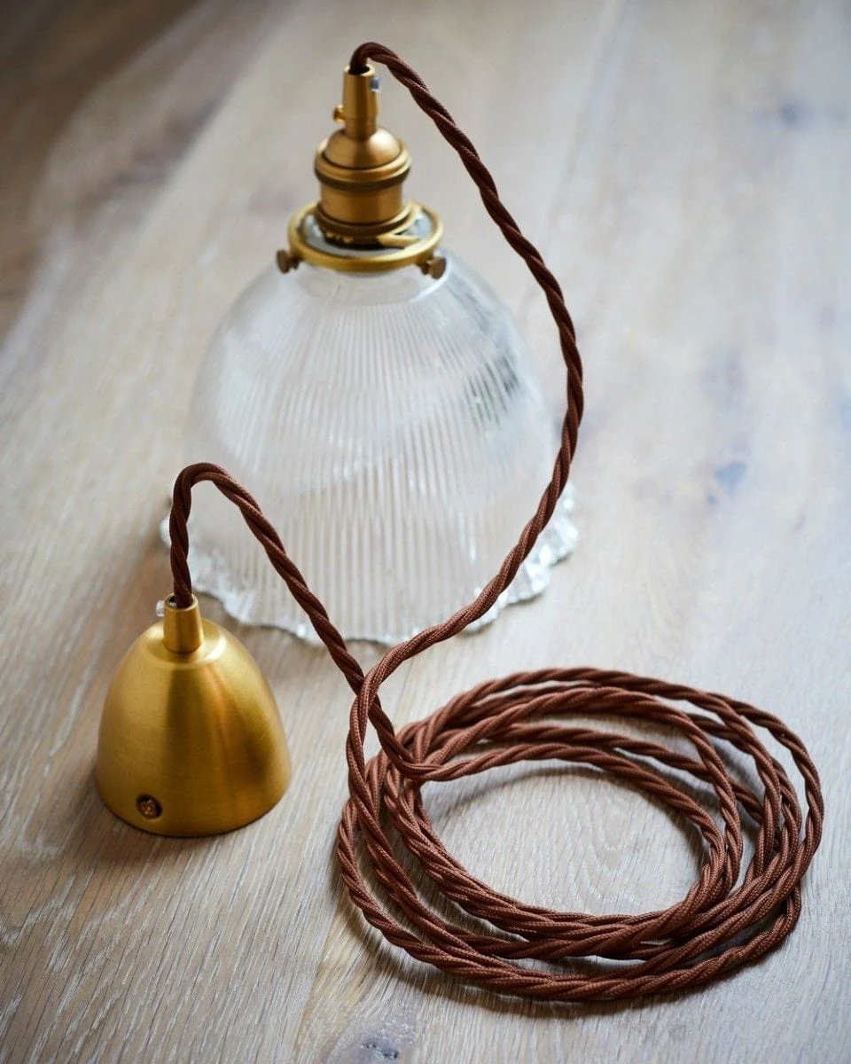 D'Arblay Lacquered Antique Brass French Style Scalloped Prismatic Glass Dome Pendant Light - Image 3