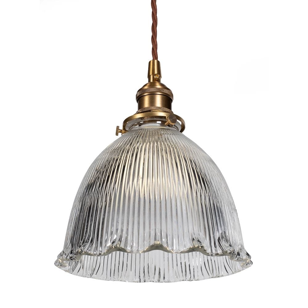 D'Arblay Lacquered Antique Brass French Style Scalloped Prismatic Glass Dome Pendant Light - Image 5