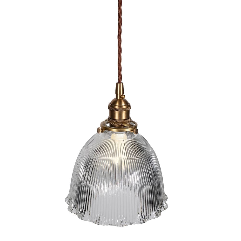 D'Arblay Lacquered Antique Brass French Style Scalloped Prismatic Glass Dome Pendant Light - Image 8