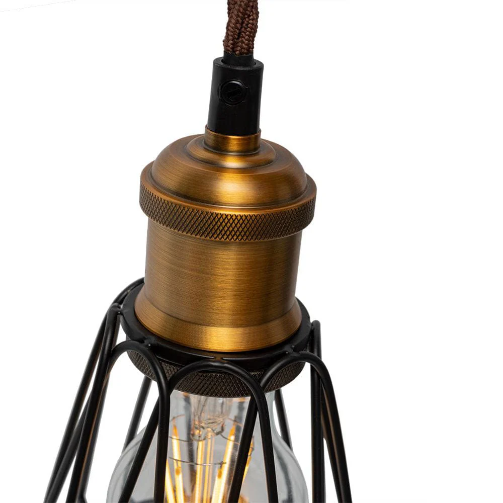 Denman Industrial Vintage Brass Caged Teardrop Pendant Light - Image 3
